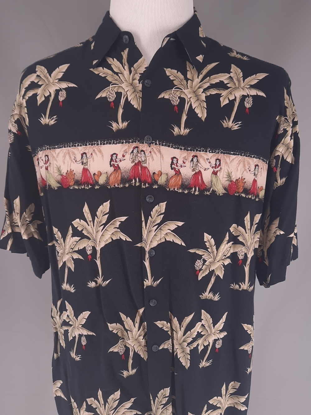 Pierre Cardin Hawaiian Camp Shirt Men's L Black Button-Down